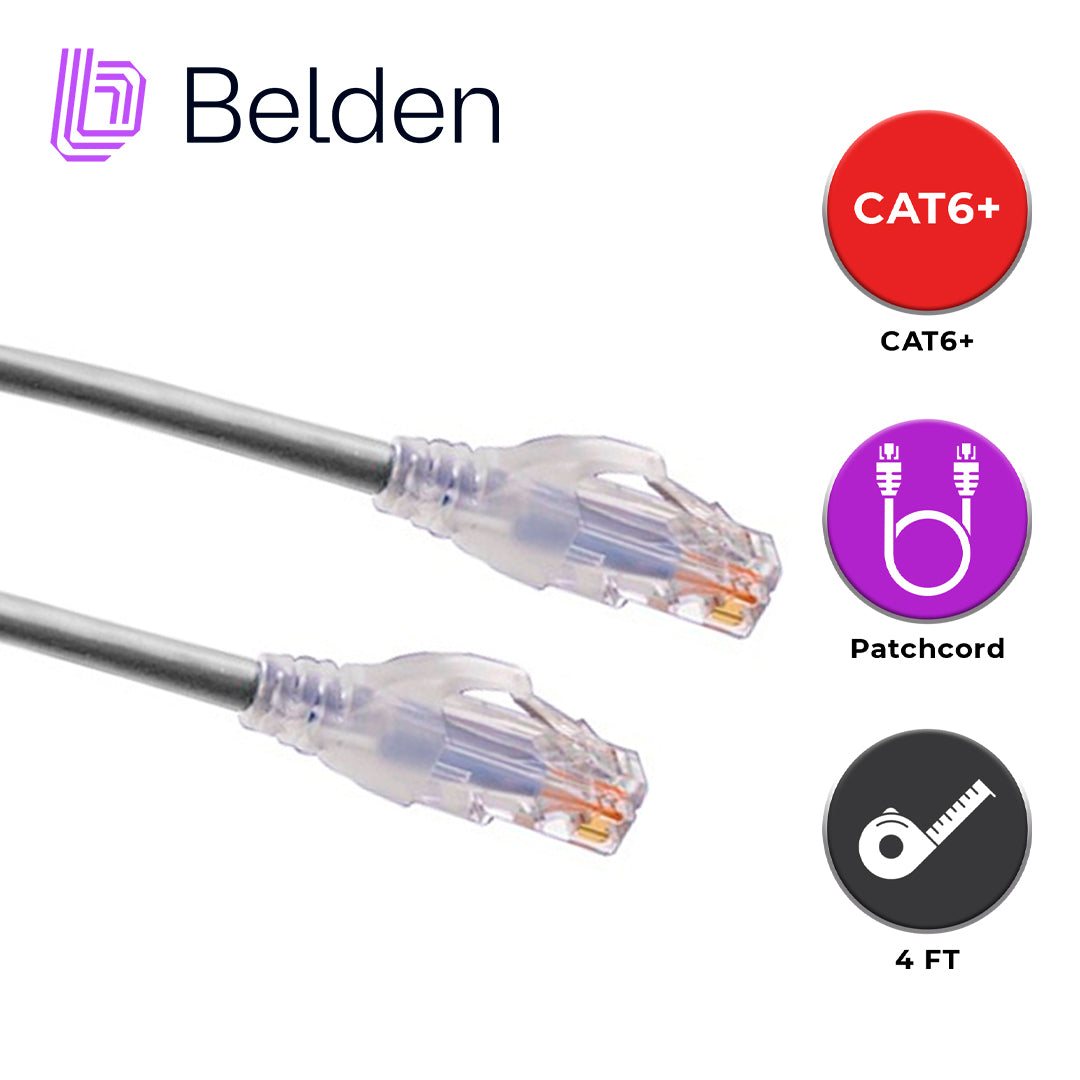 patch cord utp cat6+ belden c601108004 / interior / gris / 4 pares / 24 awg / forro pvc / cmr / 4 pies 1.2 metros