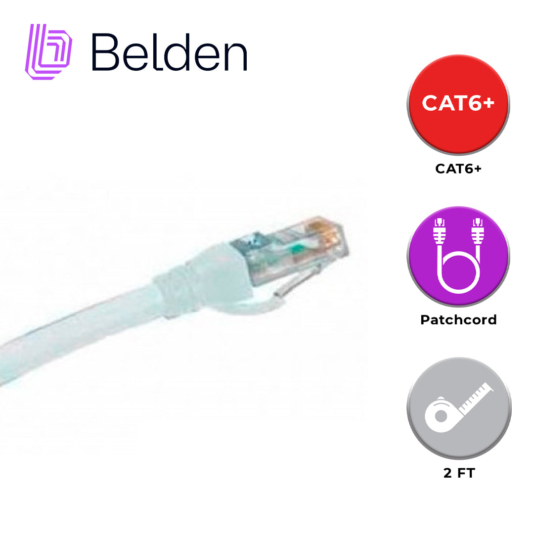 patch cord utp cat6+ belden c601109002 / interior / blanco / 4 pares / 24 awg / forro pvc / cmr / 2 pies 0.6 metros