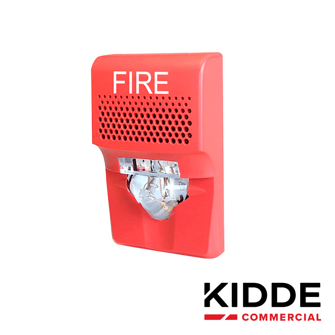sirena con estrobo led kidde eg1avrf de 24 vdc 55 ma para pared rojo compatible con los paneles vs1 y vs4 (trabaja con paneles de terceros a 24vdc)