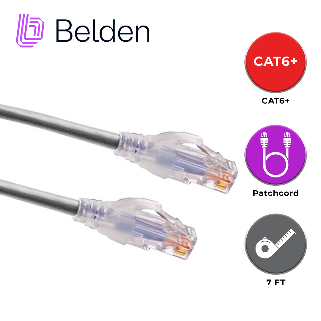 patch cord utp cat6+ belden c601108007 / interior / gris / 4 pares / 24 awg / forro pvc / cmr / 7 pies 2.1 metros