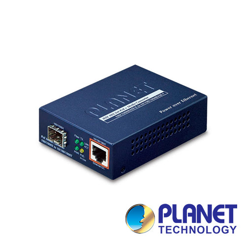 convertidor de medios de fibra optica a utp poe af/at planet gtp-805a / 1 puerto de fibra optica sfp 100/1000mbps + 1 puerto rj-45 10/100/1000mbps con alimentacion poe af/at/ uso interior