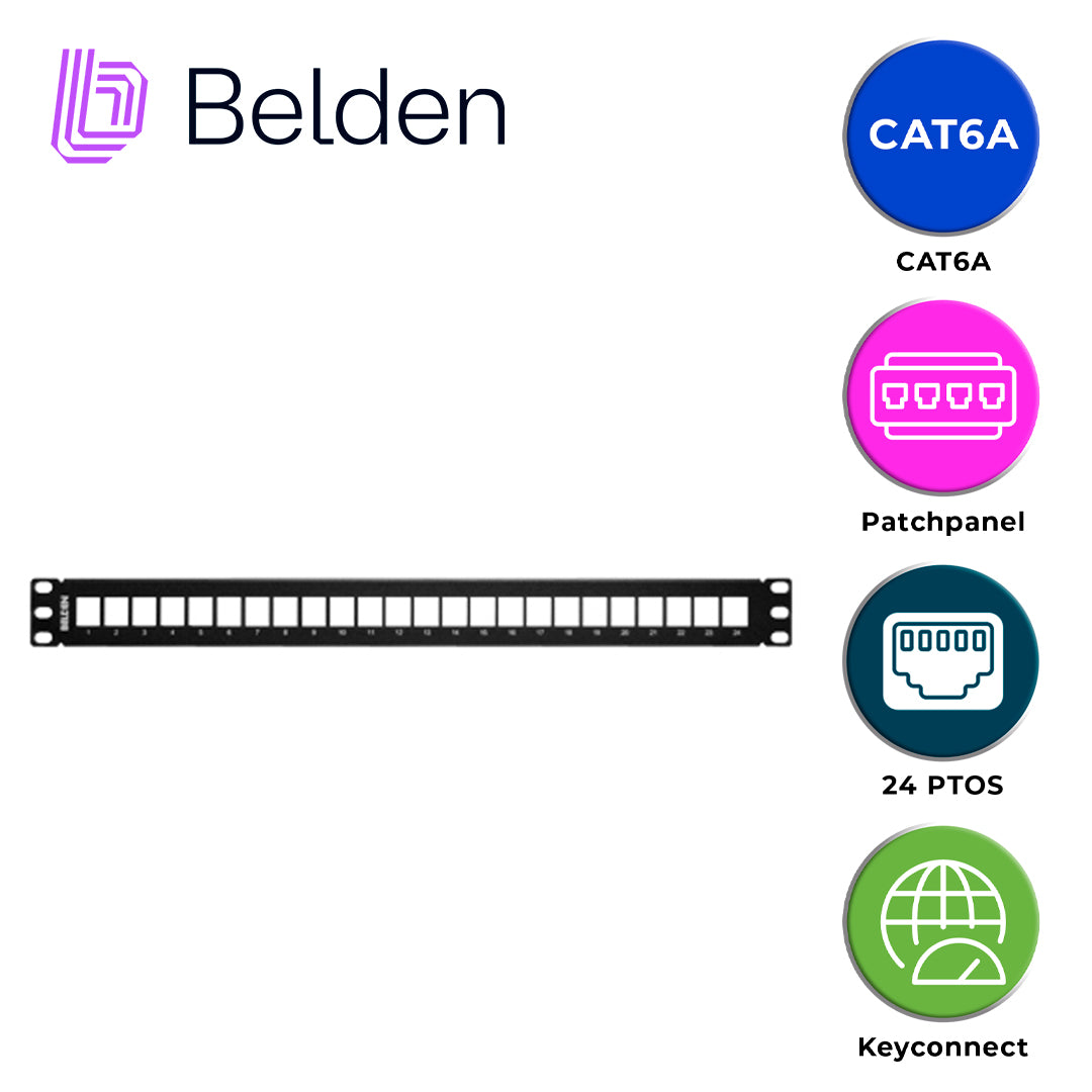 patch panel keyconnect cat6/cat6a belden ax103114 / negro / 24 puertos / 1ur / modular/vacio / pieza