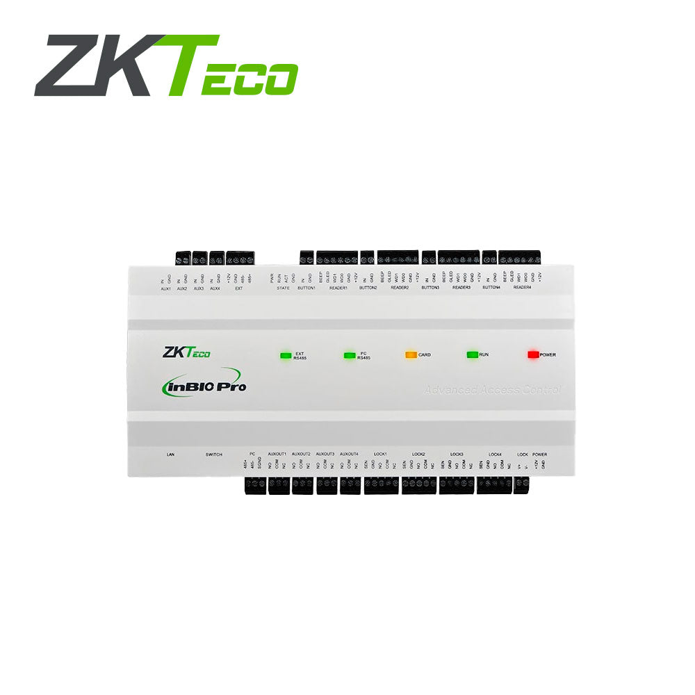 panel de control de acceso avanzado zkteco modelo inbio260pro plus permite controlar 2 puertas con capacidad de 100000 usuarios 3000 rostros 100000 codigos qr 20000 huellas 500000 eventos comunicacion tcp/ip compatible con software zkbio cv security