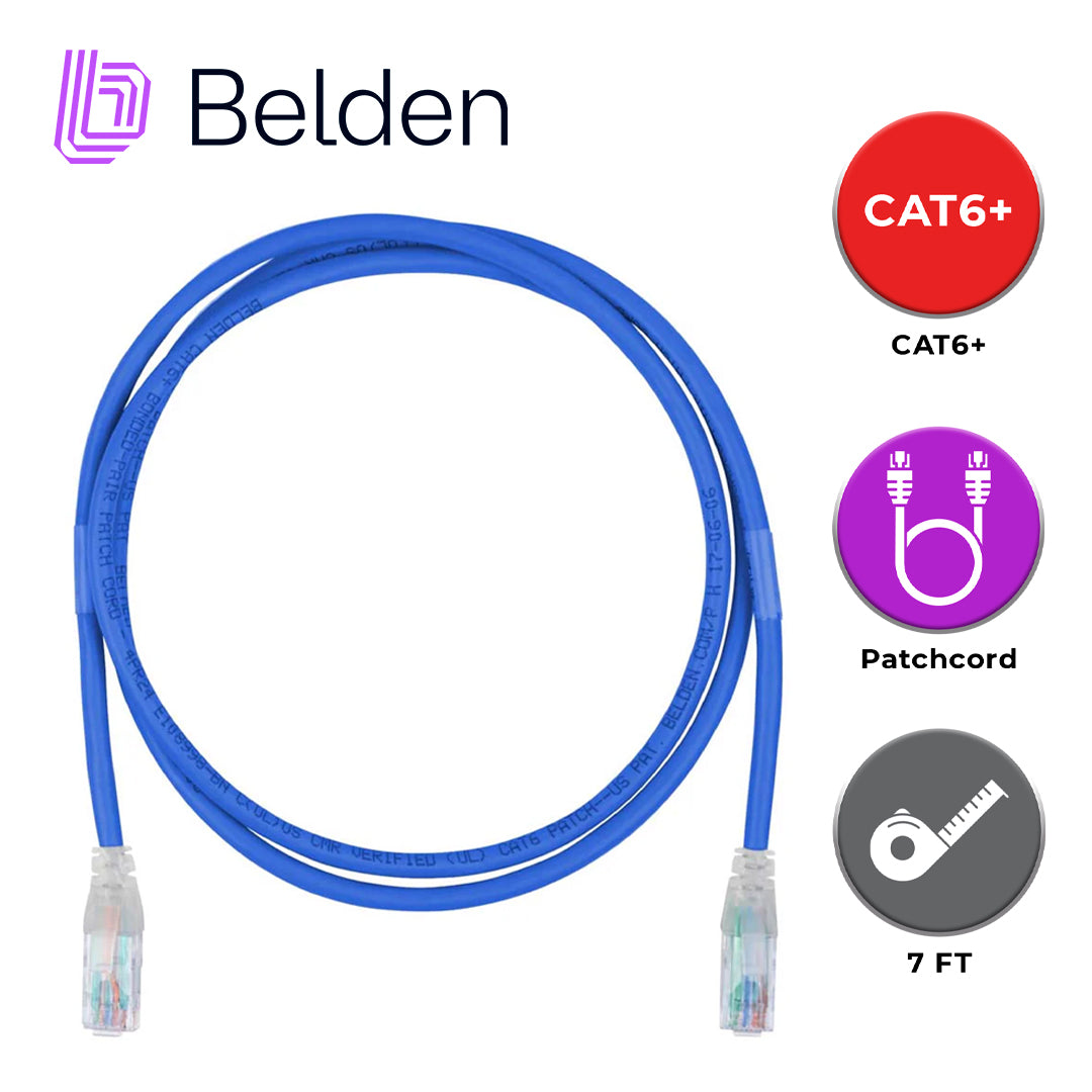 patch cord utp cat6+ belden c601106007 / interior / azul / 4 pares / 24 awg / forro pvc / cmr / 7 pies 2.1 metros