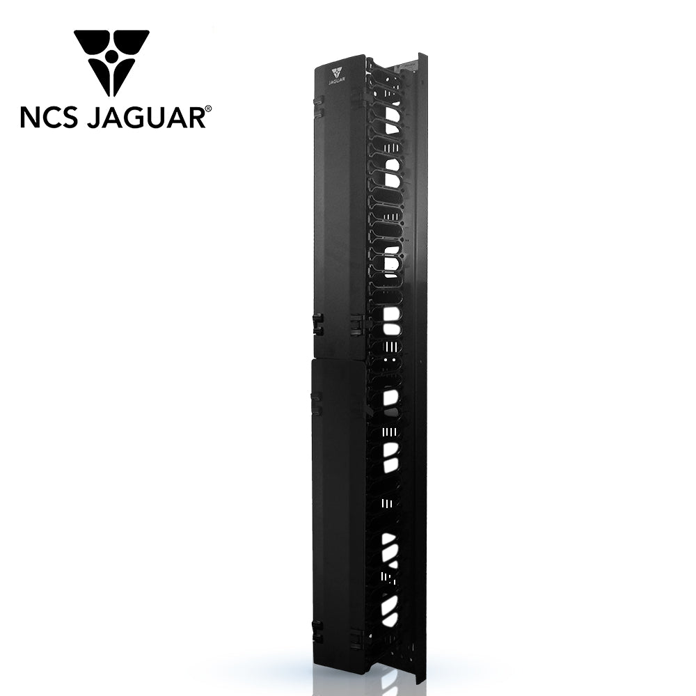 organizador vertical p/racks o gabinetes cable ncs jaguar ncs-vop-28 28 ur con peines de policarbonato tapa removible y abatible posibilidad de sujecion de cable con cinchos velcro o piola peso de 4 kg cumple con la norma eia