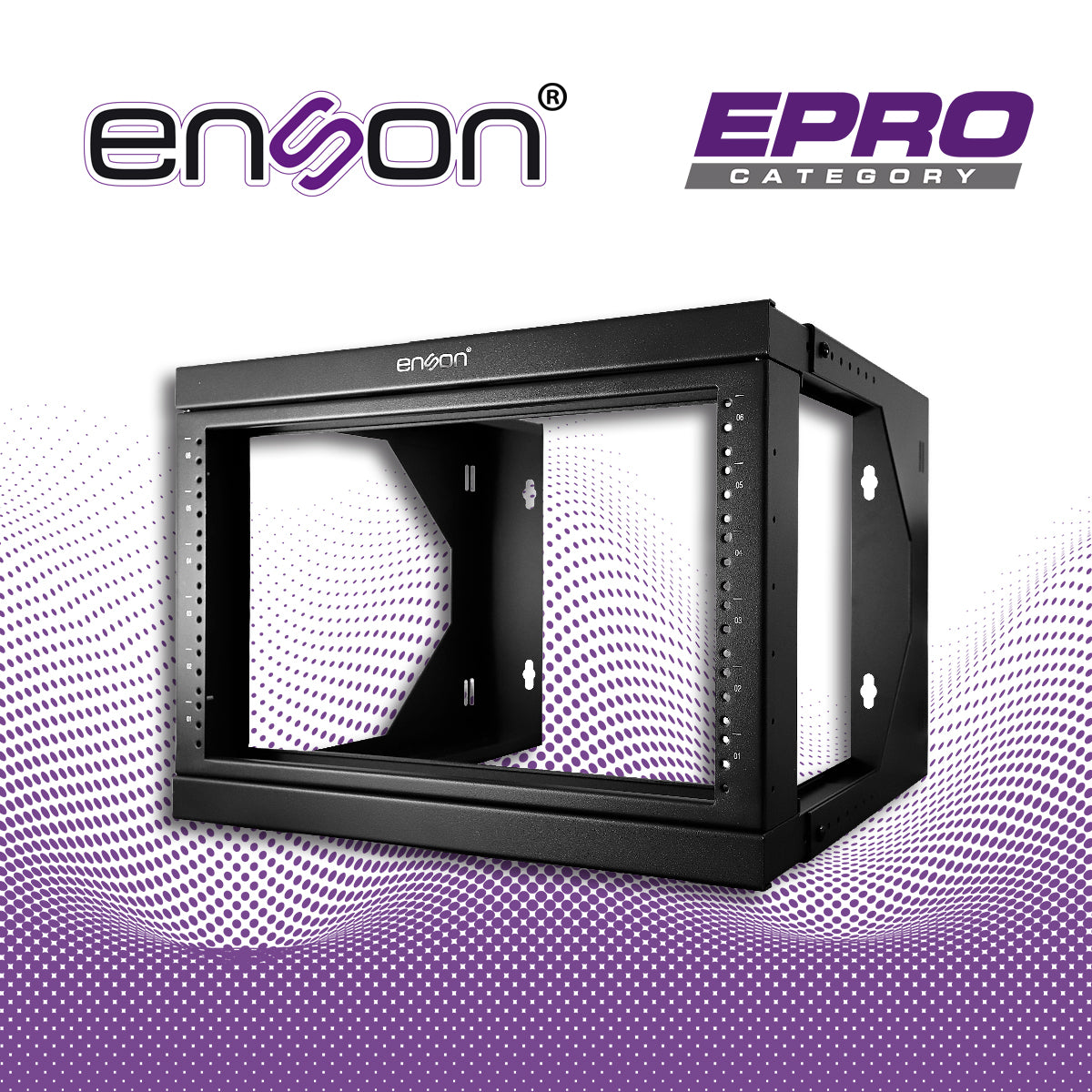 rack pared enson ens-rkgo6u 6ur preparado para anclaje en pared ur marcadas marco de rack abatible postes para tornillo 12-24 5/8 capacidad de carga 35 kg ideal para soluciones donde el espacio es reducido