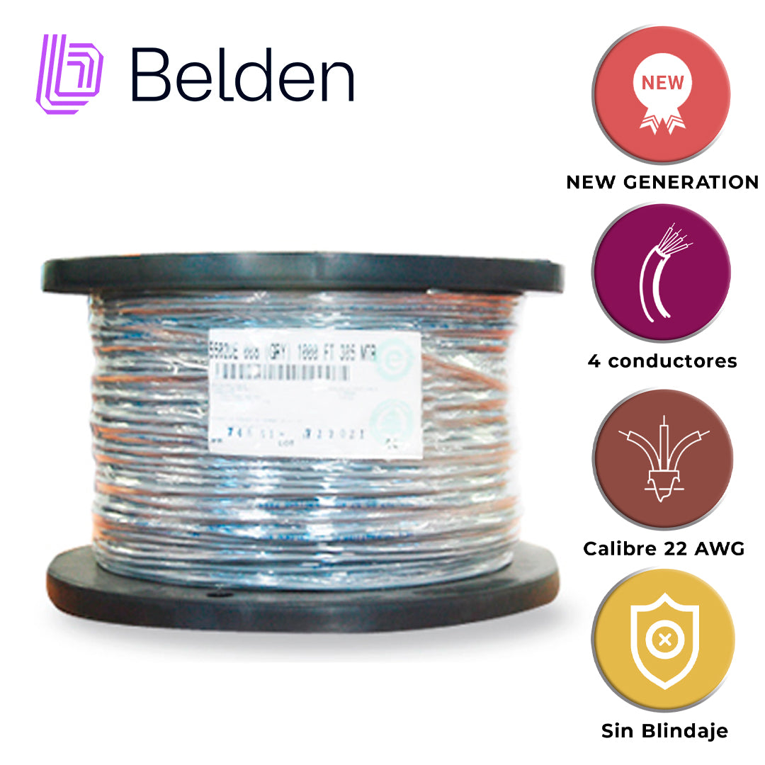 cable de seguridad y sonido belden 5502ue 0081000 / interior / gris / 4 conductores / 22 awg / multifilar / forro pvc / cmr / bobina / 1000 pies 305 metros