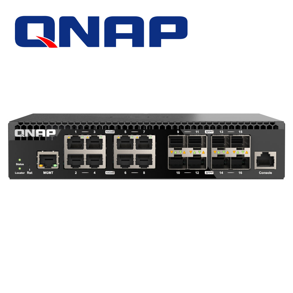 switch qnap qsw-m3216r-8s8t-us de alta velocidad 16ptos administrable 8ptos sfp 10gbe y 8x 10gbe base-t rj45