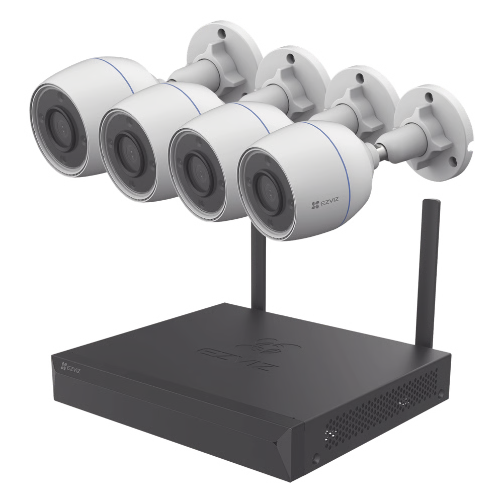 Kit de cámaras Wi-Fi / Incluye 1 NVR 4 canales / 4 Cámaras Bala 2 Megapixel / Para Uso en Exterior IP67 / Vision Nocturna a Color