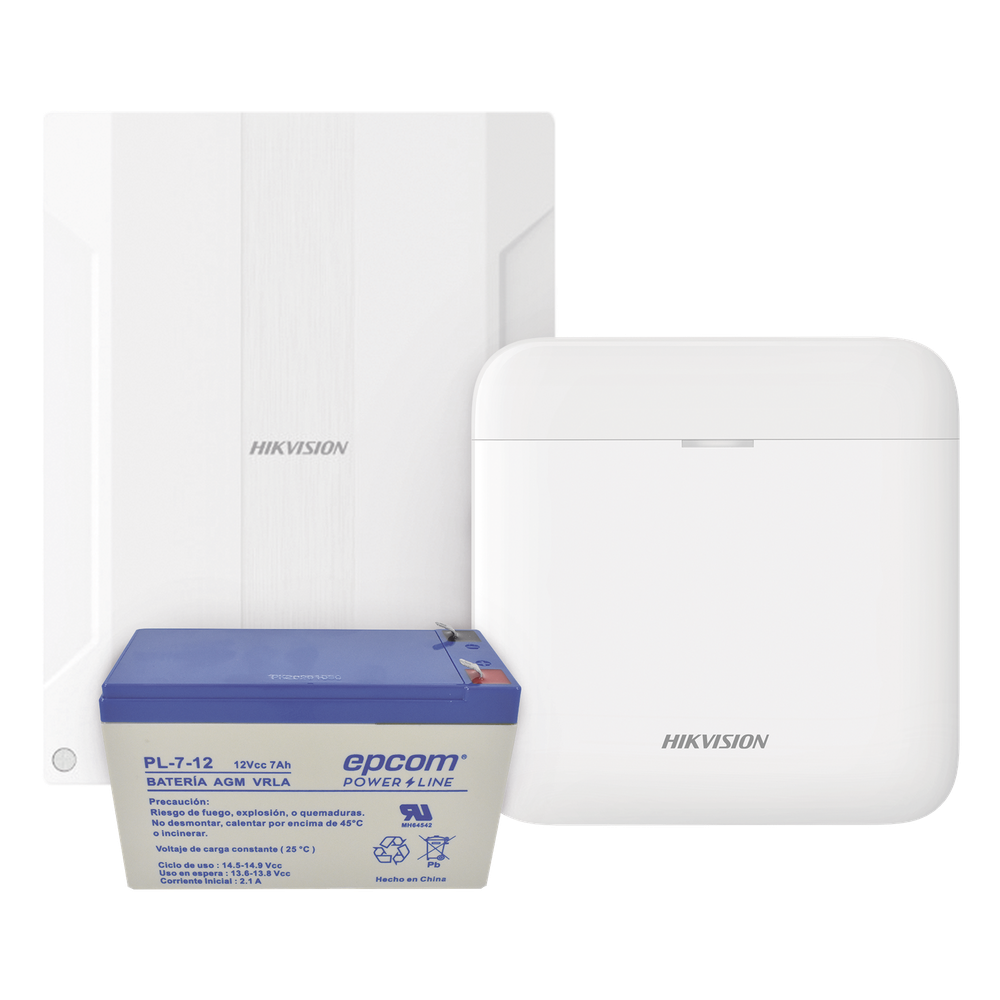 (AXPRO) KIT de alarma AX PRO conversión de zonas cableadas a inalámbricas / Incluye: 1 Hub con Batería de respaldo/ 1 Expansor de 16 zonas cableadas / 1 Batería de respaldo 12Vcc a 7 Amp/ Compatible con Hik-Connect P2P