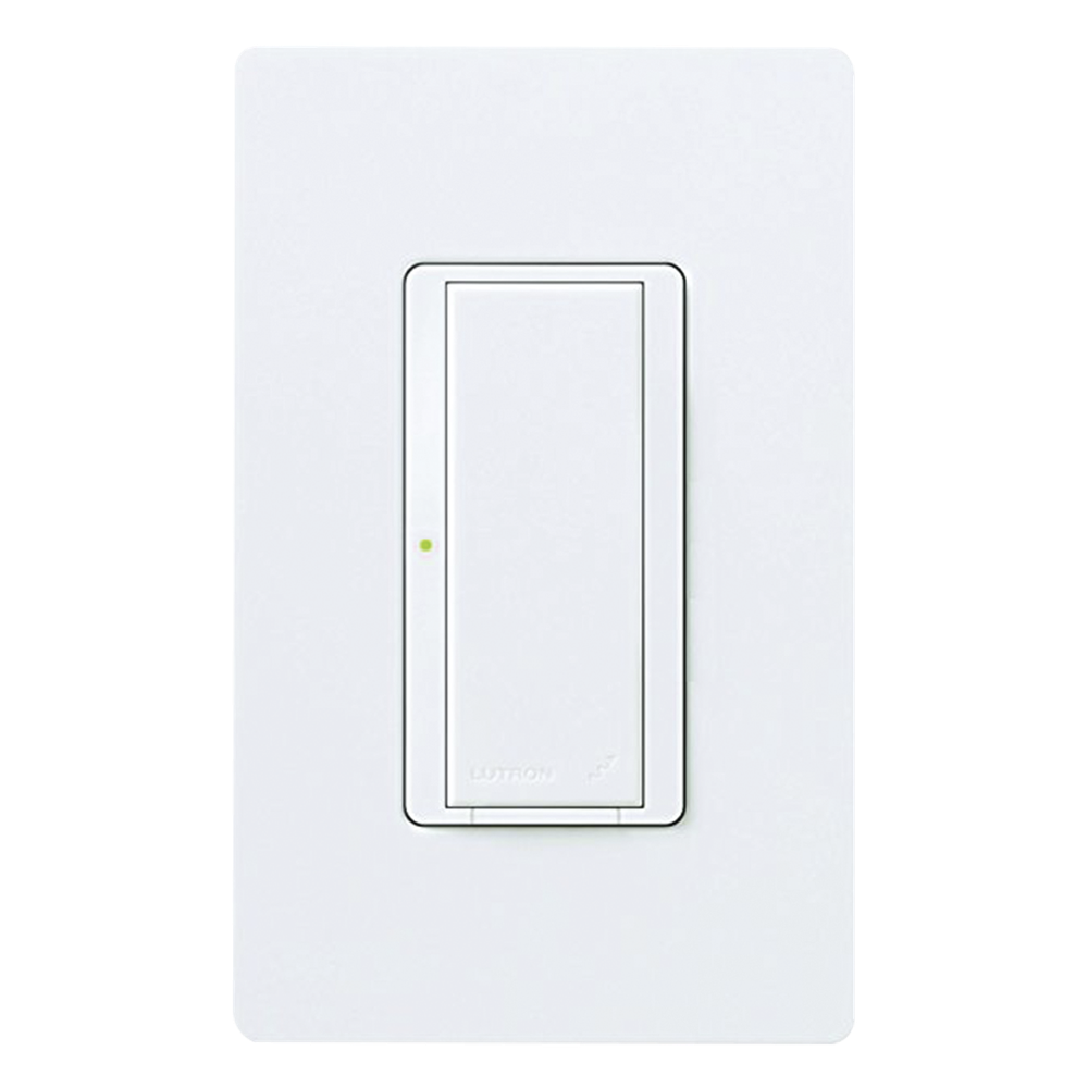 Interruptor inalámbrico on/off Maestro Wireless de 8 A para iluminación y ventiladores de 1/10 HP, 120-277 V, no requiere neutro, compatible con hub Vive, color blanco
