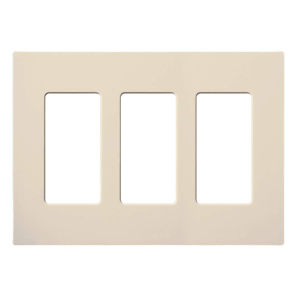 Placa de pared Claro de 3 espacios sin tornillos visibles, para atenuadores, apagadores y sensores Lutron con apertura estilo Designer, acabado brillante almendra claro