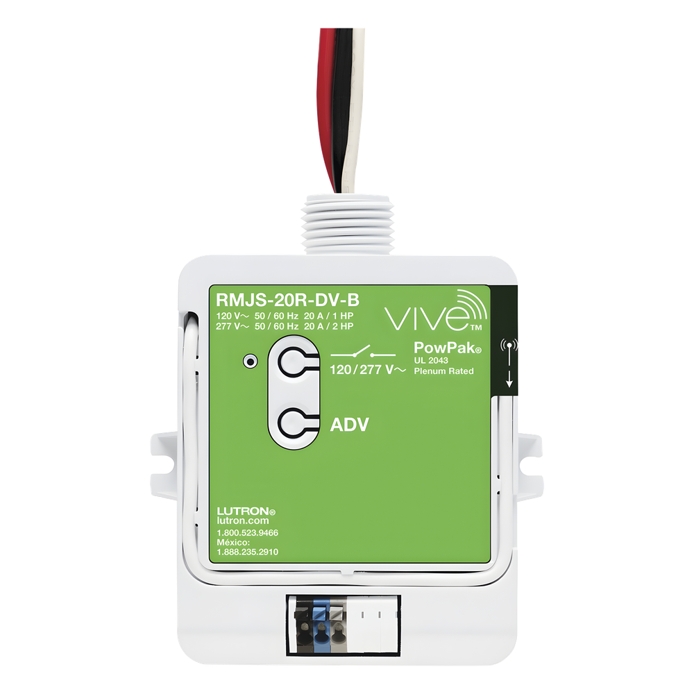 Módulo de relevador inalámbrico PowPak de 20 A para control de contactos, 120/277 V, con Softswitch, compatible con controles Pico y sensores Radio Powr Savr del sistema Vive