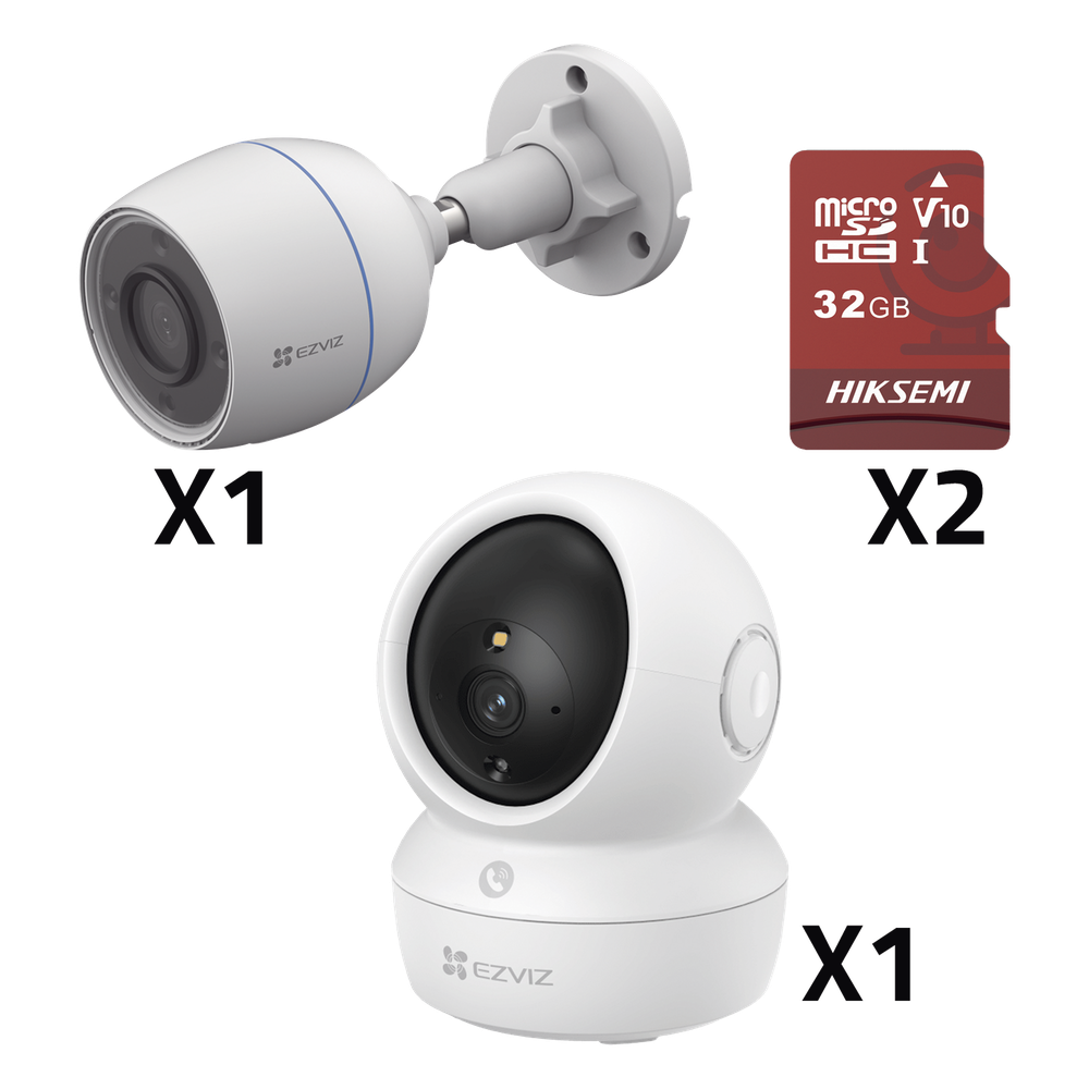 Kit de cámaras WiFi / Incluye 1 pieza CS/H6C/5MP Para Uso en Interior / 1 pieza CS-H3C Para Uso en Exterior / 1 PZA Micro SD HS-TF-E1/32G / Detección de Movimiento / Notificaciones Instantáneas