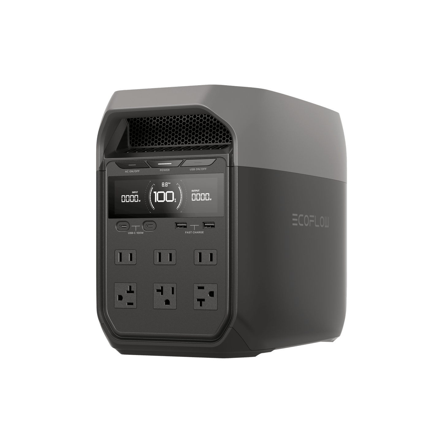 Estación de Energía Portátil Delta 3 1024Wh Litio LFP / 6 AC 1800 W (Max. 2200W) / 2 USB-C 100W / Capacidad para Aumentar Respaldo / Cargador de Coche 10A a 12.6V / Conectividad WiFi y Bluetooth (App) / Carga Solar 500W Max.