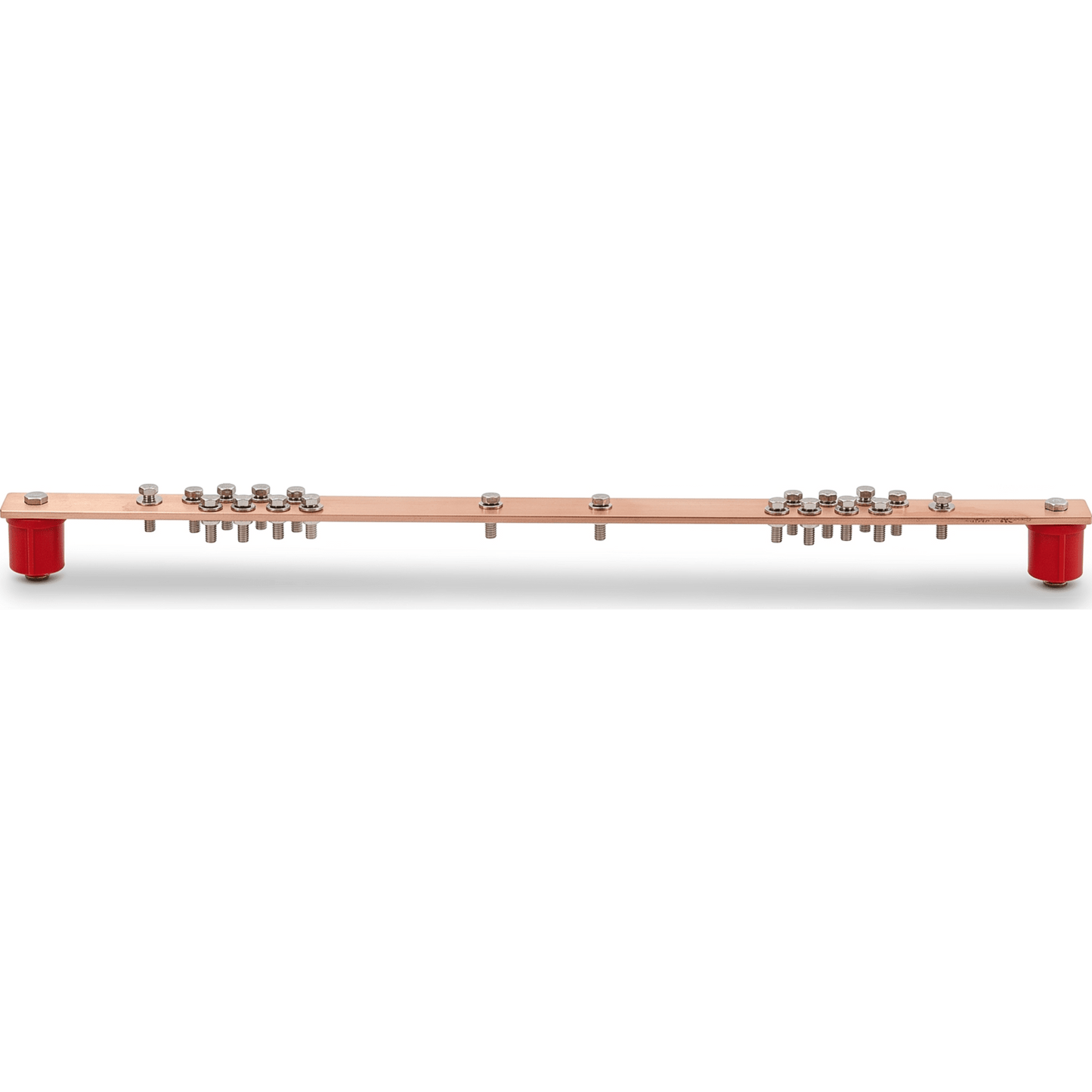 Barra Distribuci�n Tierra Rack 19 in / Cobre 100% / 550A / Aisladores Rojos / 0.64 cm (0.25 in) / J-STD-607-A