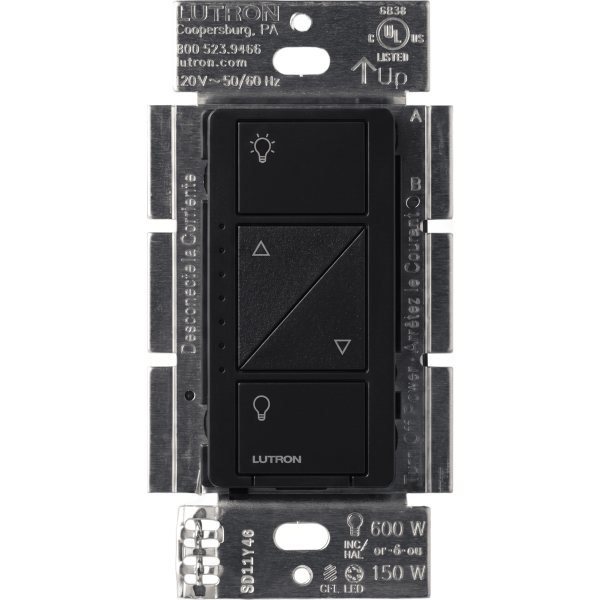 (Caseta Wireless) Atenuador, aumenta/disminuye intensidad de Iluminación, requiere cable neutro. 250W LED /1000 INC/HAL