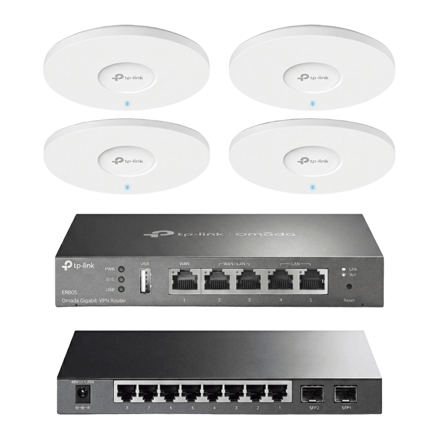 Kit de Iniciación en redes OMADA / 1 Router / 1 Switch TL-SG2210P / 4 Punto de Acceso EAP613