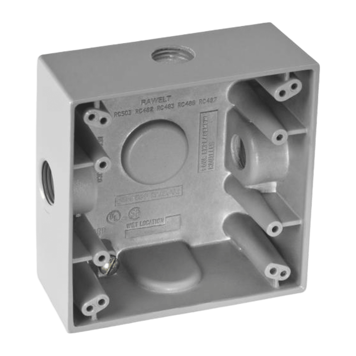 Caja Cuadra de 1/2" a Prueba de Intemperie/ Cuenta con 3 salidas.