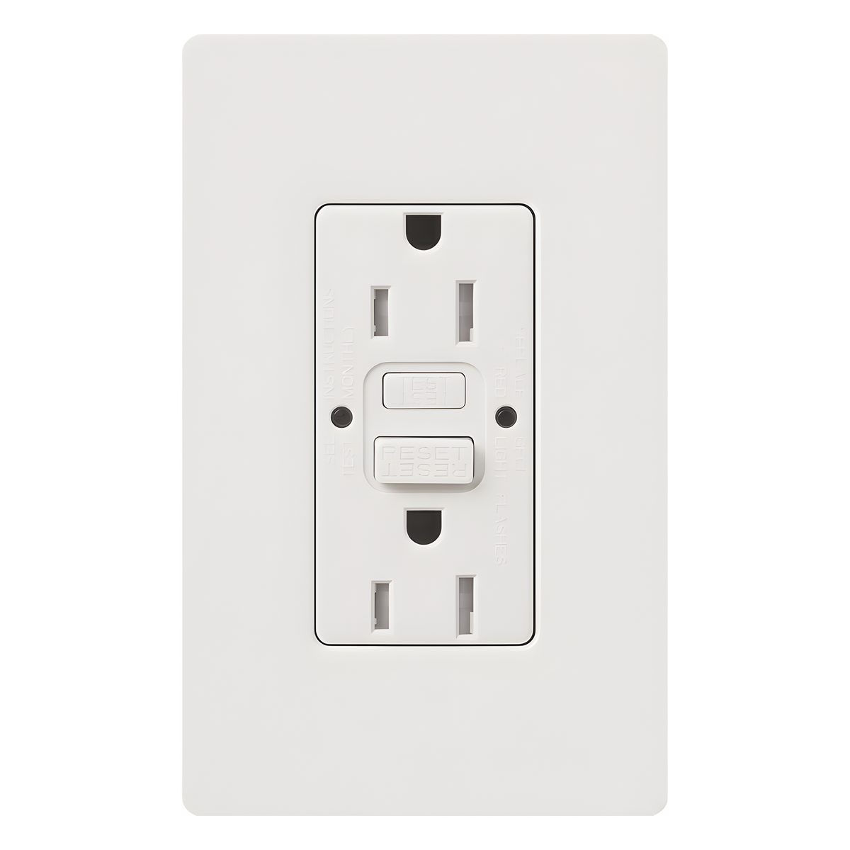 Tomacorriente dúplex GFCI autocomprobable de 15 A y 125 V, resistente a manipulaciones, con indicadores LED de estado y cara estilo decorador, color blanco