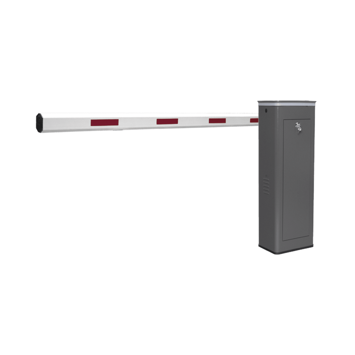 Kit de Barrera Vehicular Izquierda y Brazo de 3 Metros / Finales de Carrera Ajustables por Programación / Movimiento Fluido / Diseño Elegante Color Gris / Con Corona Led Semaforizada