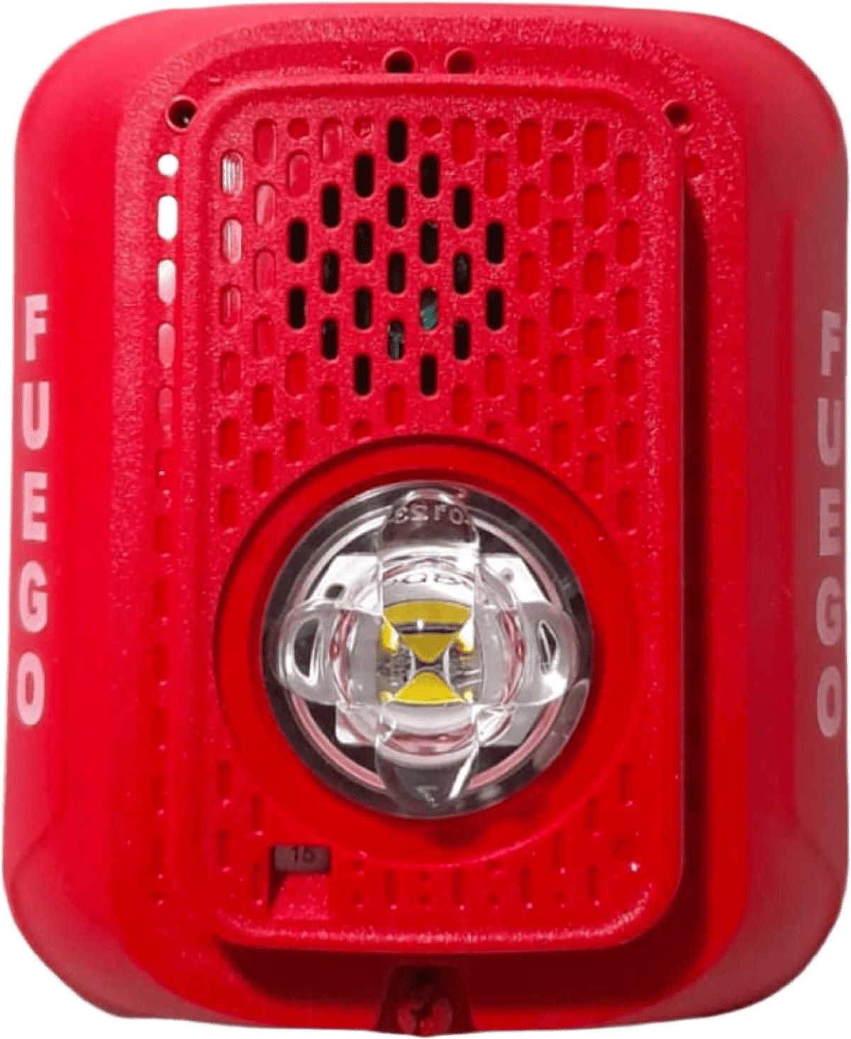 Sirena con lámpara estroboscópica LED de 2 hilos para pared, candela seleccionable, marcaje en español FUEGO, compatible con SpectrAlert