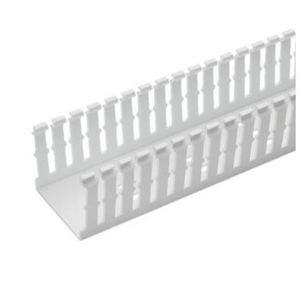 Canaleta Ranurada de PVC Sin Tapa, Tipo F, 57.2 mm de Ancho, 104.1 mm de Alto y 1.8 m de Largo, Color Blanco