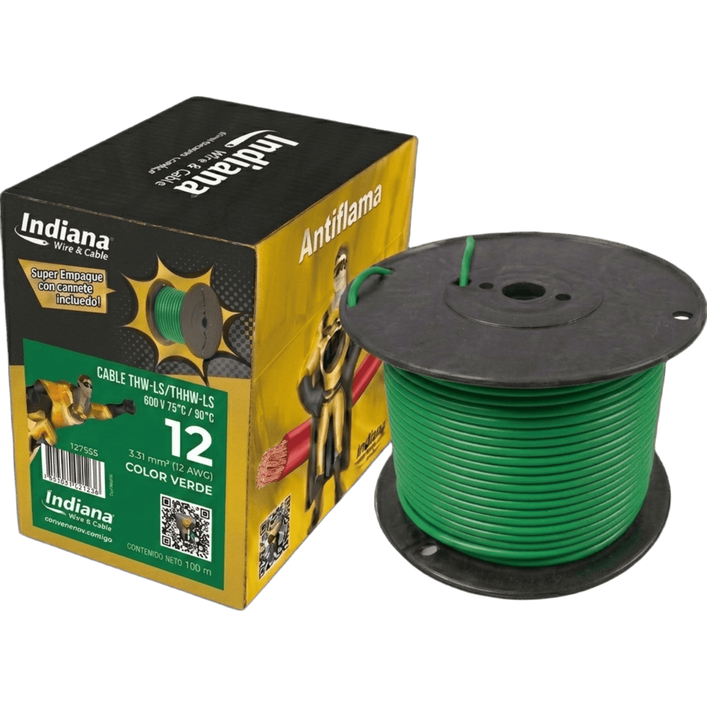 (SLY311) Cable Eléctrico de Cobre Recubierto THW-LS Calibre 12 AWG 19 Hilos Color Verde (100 Metros (328.08 Pies))