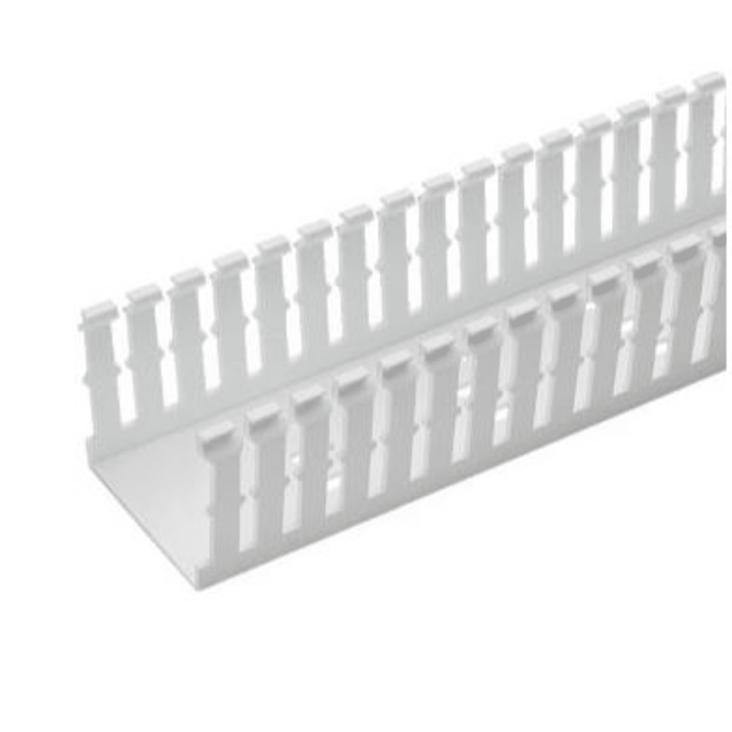 Canaleta Ranurada Angosta de PVC Sin tapa, Tipo F, 57.2 mm de Ancho, 79.8 mm de Alto y 1.8 m de Largo, Color Blanco