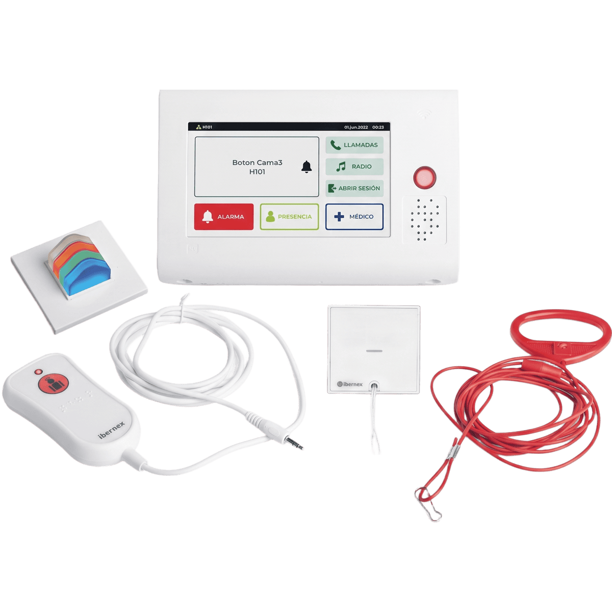 Kit de Habitación Hospitalaria PRO / Terminal IP 7" Táctil + Pulsador Cama IP67 + Luz Cuatricolor + Tirador Baño / Comunicación Paciente-Enfermero VoIP SIP / PoE / Antibacteriano