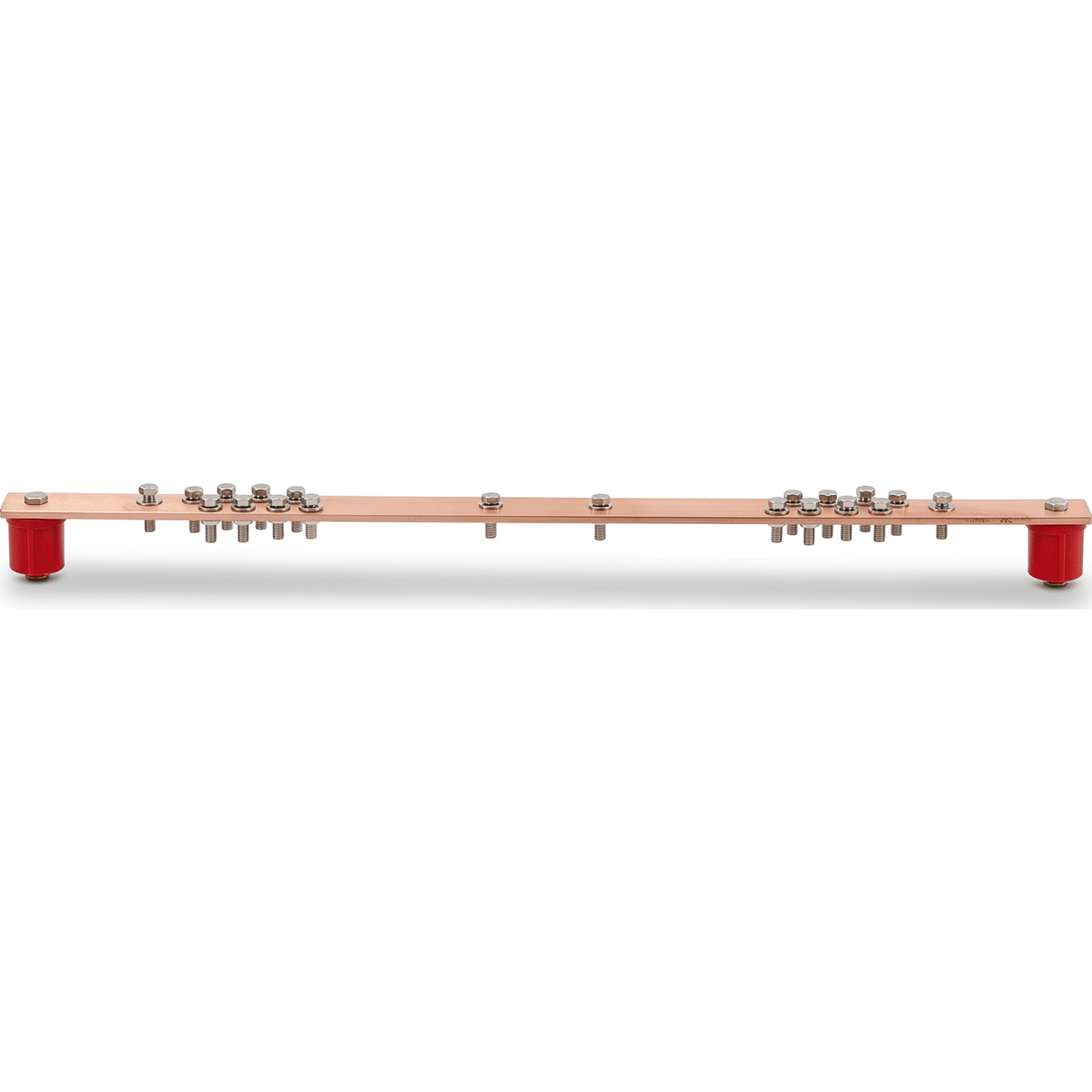 Barra Distribución Tierra Rack 19 in / Cobre 100% / 550A / Aisladores Rojos / 0.64 cm (0.25 in) / J-STD-607-A