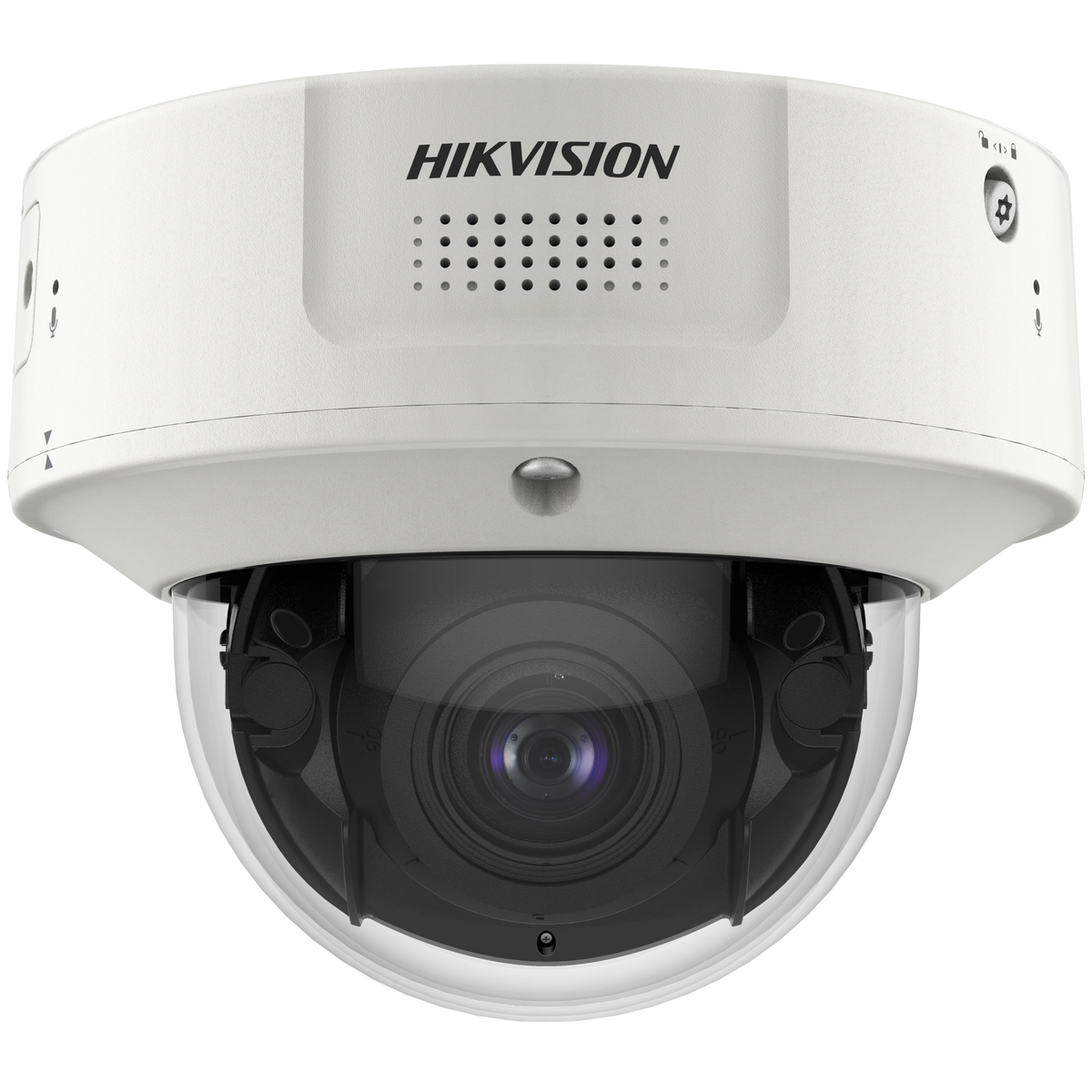 Domo IP 8 Megapixel / Lente Mot. 2.8 a 12 mm / DARKFIGHTER / WDR 120 dB / IK10 / 30 mts IR / Conteo Facial / Detección Facial / Interior / PoE / Búsqueda por Atributos / Micrófono Integrado / Micro SD