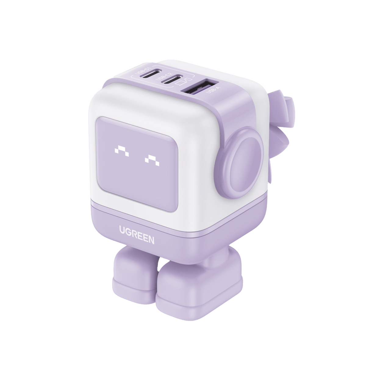 Cargador RobotGaN de 65W Serie UNO | 3 Puertos de Carga R�pida | 2 USB-C | 1 USB-A | PD 3.0 | QC 4.0 | Carga Inteligente | Tecnolog�a GaN II | Zapato Magn�tico Extra�ble | Carcasa Ign�fuga | Pantalla LED