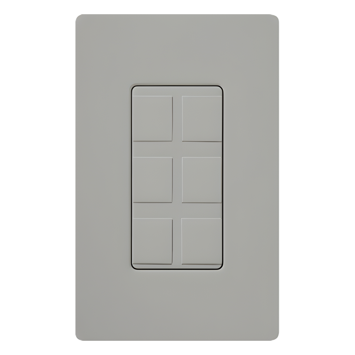 Marco de 6 puertos color gris para conectores snap-in de red, fibra, coaxial y telefonía, línea Claro, incluye 6 insertos ciegos; placa de pared se vende por separado