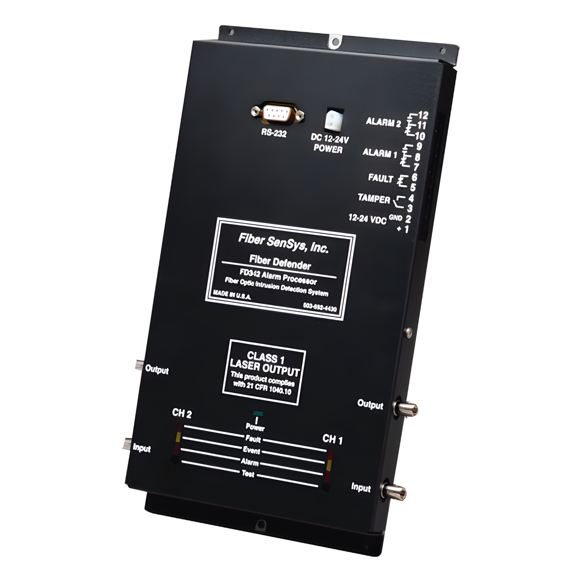 Sensor de Seguridad Perimetral de 1 Zona/Detección por Fibra Óptica Sensitiva / 0 a 5 Km de protección/ Hasta 20 Km de fibra insensitiva/ Comunicación IP