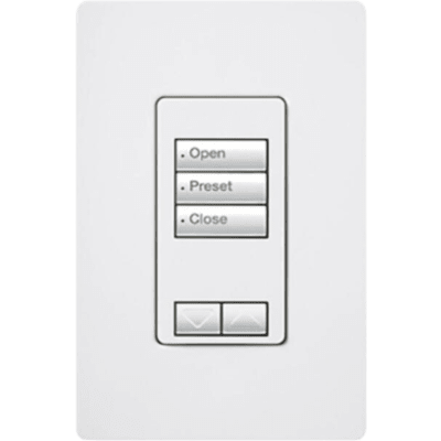 Teclado de pared seeTouch de 3 botones con subir/bajar para control de luces y cortinas en sistemas RadioRA 2, 120 V, retroiluminado, color blanco