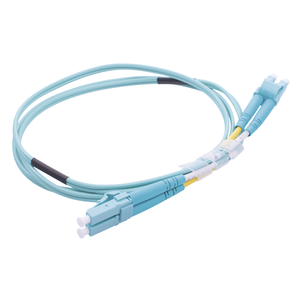 Jumper de Fibra Óptica Multimodo OM3 50/125 LC-LC OFNR (Riser), 2.0 mm, Dúplex, Aqua, 1 Metro (3.28 Pies)
