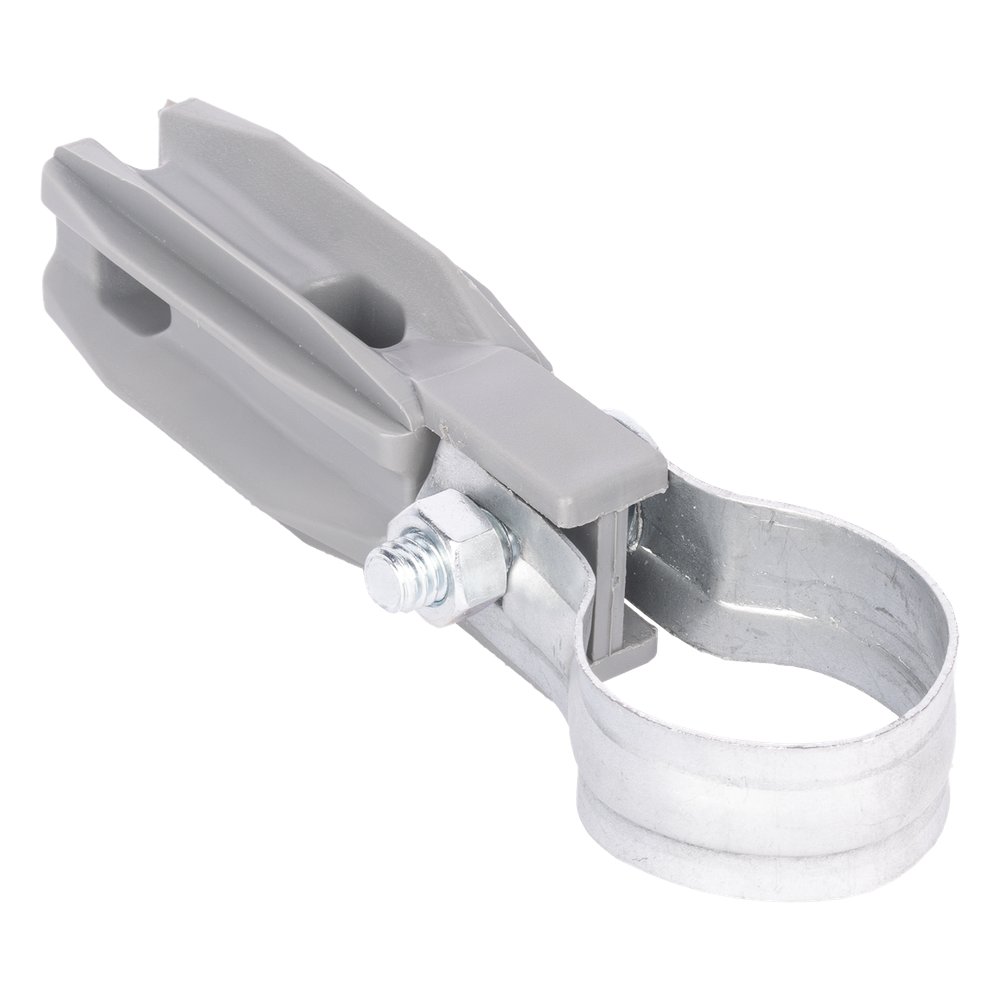 Aislador de Paso o Esquina con Abrazadera / 1 Pulgada (25 mm) / Resina Virgen 100% / Anti-Arqueo / Acero Galvanizado / Poste Cerco Eléctrico