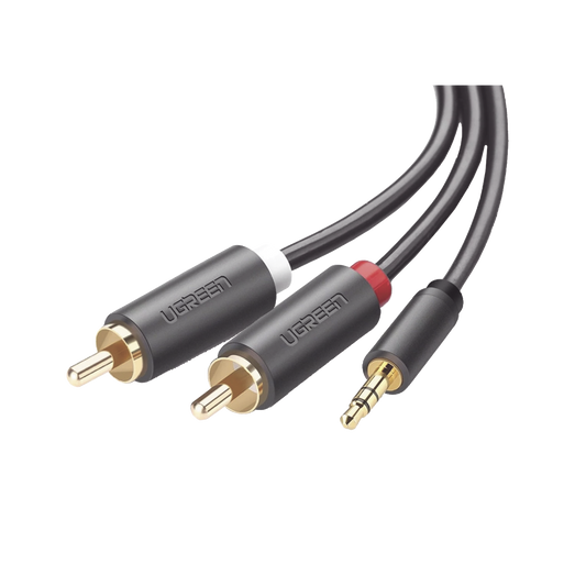 Cable Adaptador de 3.5mm Macho a 2 RCA Macho / 3 Metros (9.84 Pies) / Color Gris / Blindaje M�ltiple / ABS / Alta Calidad