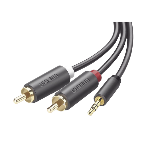 Cable Adaptador de 3.5mm Macho a 2 RCA Macho / 5 Metros (16.40 Pies) / Color Gris / Blindaje M�ltiple / ABS / Alta Calidad