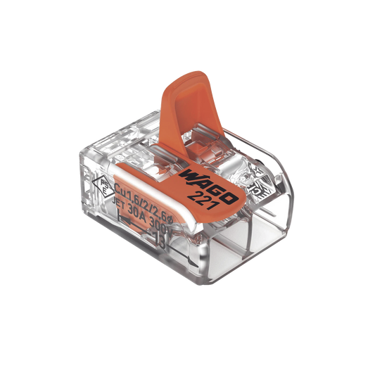 Borne de Conexión con Palancas / Serie 221 / 6 mm² Máximo / 30 A / 300 V / Transparente / T85 / CAGE CLAMP® / Conexión Lateral