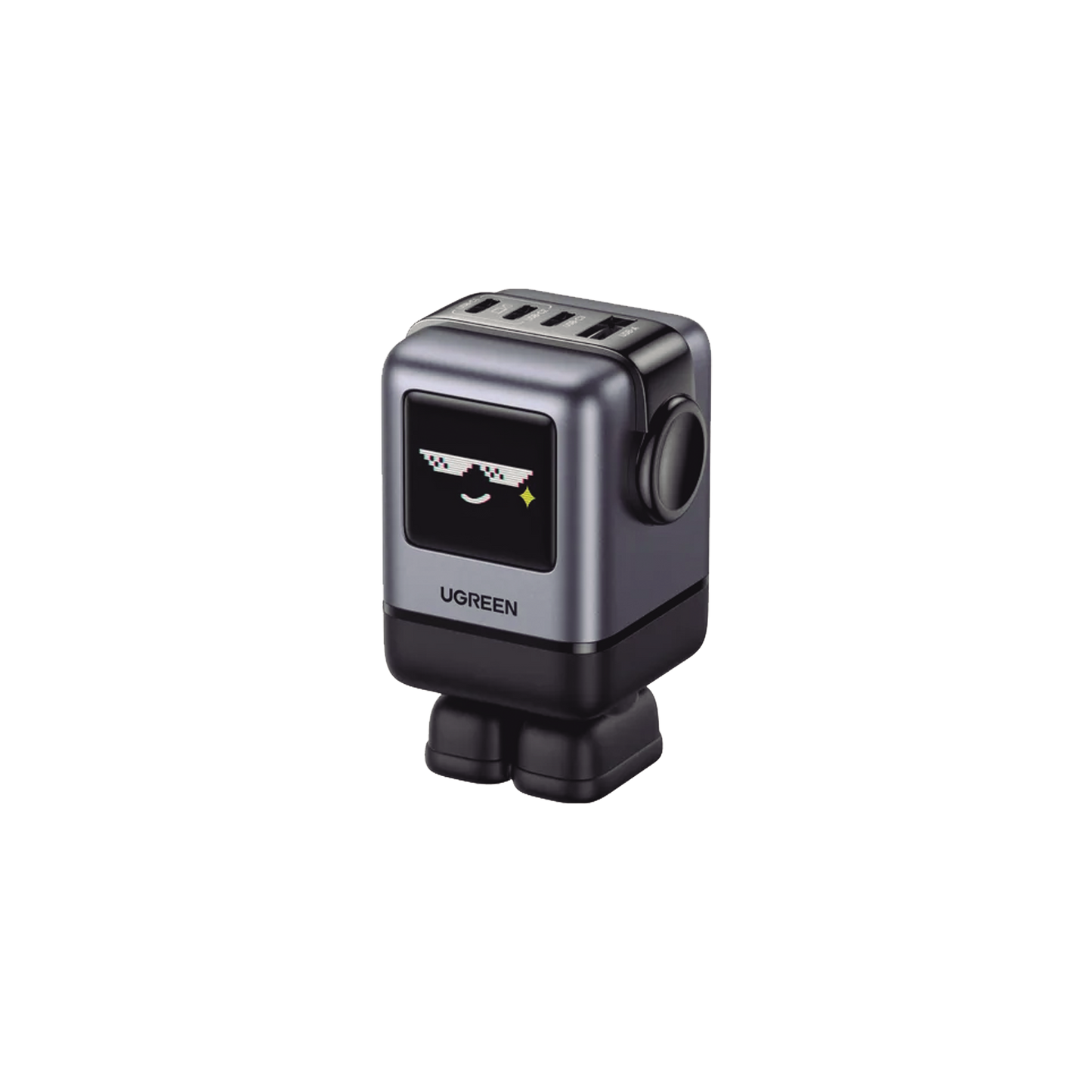 Cargador RobotGaN de 100W Serie UNO | 4 Puertos de Carga R�pida | 3 USB-C | 1 USB-A | PD 3.0 | QC 4.0 | Carga Inteligente | Tecnolog�a GaN II | Zapato Magn�tico Extra�ble | Carcasa Ign�fuga | Pantalla LED