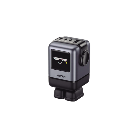 Cargador RobotGaN de 100W Serie UNO | 4 Puertos de Carga R�pida | 3 USB-C | 1 USB-A | PD 3.0 | QC 4.0 | Carga Inteligente | Tecnolog�a GaN II | Zapato Magn�tico Extra�ble | Carcasa Ign�fuga | Pantalla LED