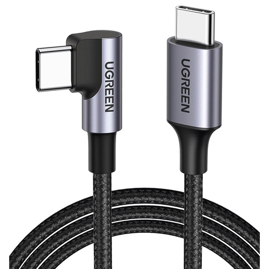 Cable USB-C a USB-C | 1 Metro (3.28 Pies) | Conector con �ngulo Recto de 90� | Carga R�pida de hasta 60W | 480 Mbps | PD3.0 | QC4.0/3.0/2.0 | FPC | AFC | Protecci�n Integrada | Caja de Aluminio | Nylon Trenzado | Color Negro