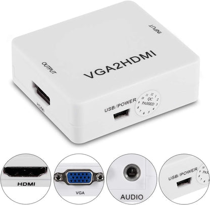 Convertidor VGA a HDMI, 1080P 60Hz Mini VGA Video / 3.5mm Audio a HDMI Convertidor Adaptador Caja, Soporte HDTV, para PC, Laptop, Computadora, DVD