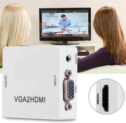 Convertidor VGA a HDMI, 1080P 60Hz Mini VGA Video / 3.5mm Audio a HDMI Convertidor Adaptador Caja, Soporte HDTV, para PC, Laptop, Computadora, DVD