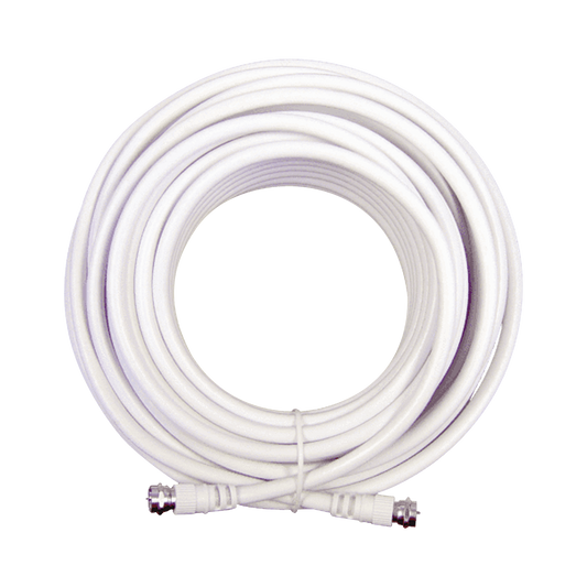 Jumper Coaxial con Cable Tipo RG-6 en Color Blanco de 15.24 Metros (50 Pies) de Longitud y Conectores F Macho en Ambos Extremos. 75 Ohm de Impedancia.