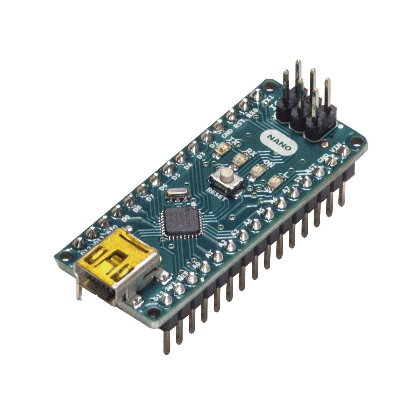 Microcontrolador Arduino Nano / ATmega328 16 MHz / 20 Digital I/O + 8 Analógico / Mini-USB / Compatible IDE Arduino / Breadboard-Friendly / Maker Projects