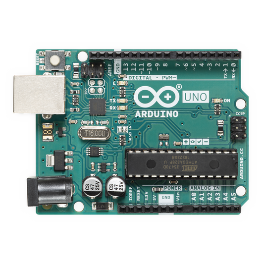 Placa de Desarrollo Arduino UNO R3 / Microcontrolador ATmega328P / 14 Pines Digitales / 6 Entradas Analógicas / USB-B / Compatibilidad Shields / Educación e Industria