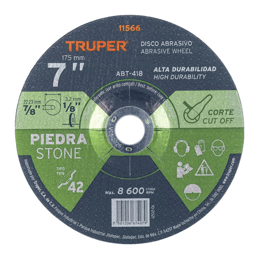 Disco Tipo 42 de 7' x 3.2 mm para corte de piedra, Truper